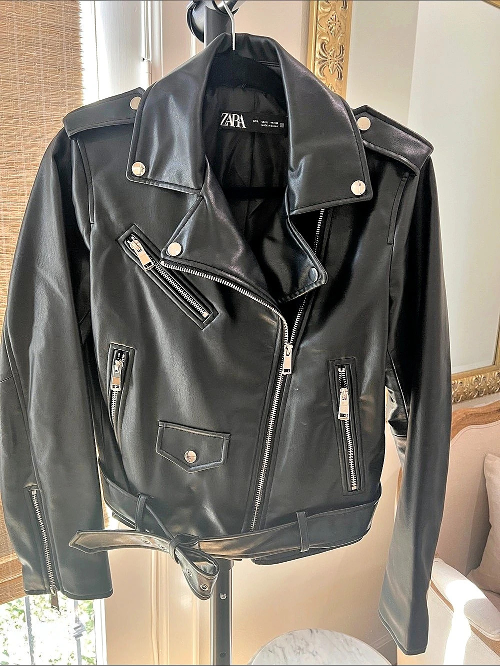 Zara Faux Leather Biker Jacket Black Size Large